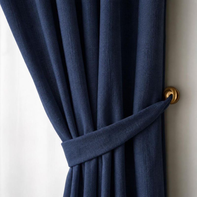Navy Blue Linen Curtain Panel, Dark Blue Farmhouse Drapes, Rod Pocket Curtain, Rustic Linen Look Window Treatment
