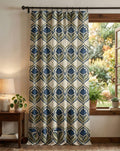 Art Nouveau Linen Curtain, Blue & Green Floral Window Panel, Custom Size - Image 3
