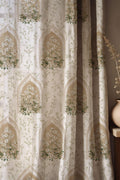 Neutral Floral Linen Curtain, Beige Archway and Delicate White Daisy Window Panel, Custom Size - Image 1