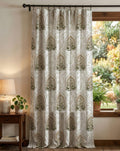 Neutral Floral Linen Curtain, Beige Archway and Delicate White Daisy Window Panel, Custom Size - Image 4