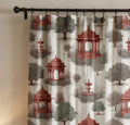 Red Pavilion & Green Tree Scenic Toile Linen Curtain, Garden Pavilion Window Panel, Custom Size - Image 2