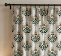 Green Floral Linen Curtain, Botanical Block Print Style Window Panel, Custom Size - Image 2