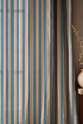 Blue Striped Linen Curtain, Classic Pinstripe Window Panel, Coastal Farmhouse Curtain, Custom Size - Image 1