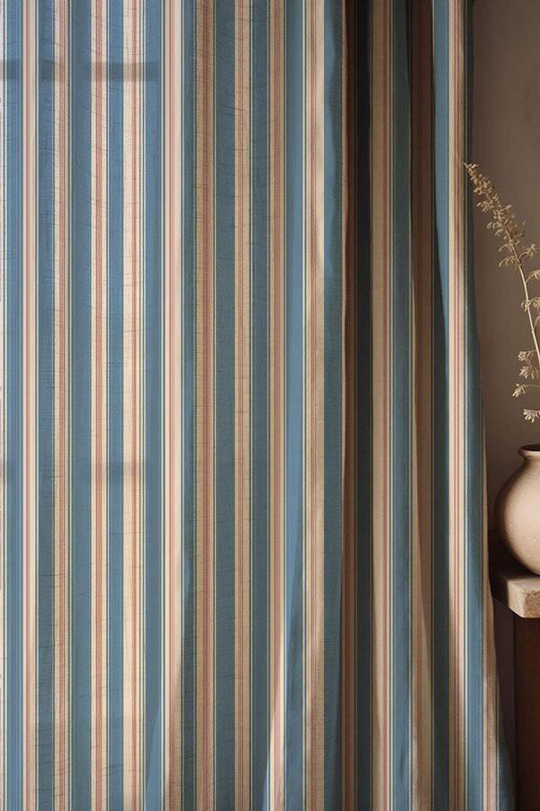 Blue Striped Linen Curtain, Classic Pinstripe Window Panel, Coastal Farmhouse Curtain, Custom Size