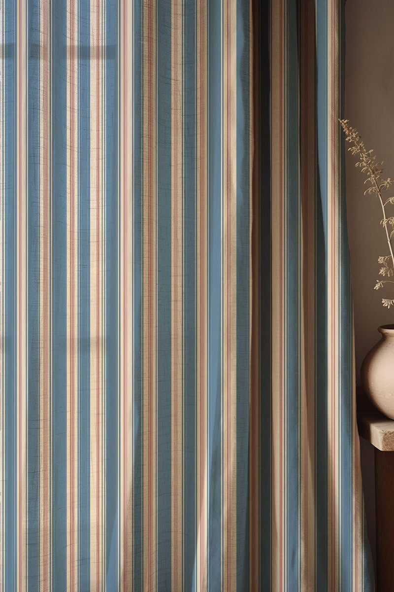 Blue Striped Linen Curtain, Classic Pinstripe Window Panel, Coastal Farmhouse Curtain, Custom Size