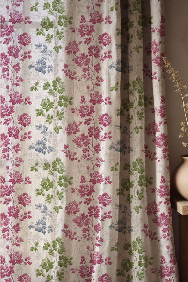 Vertical Trailing Floral Linen Curtain, Vintage Botanical Window Panel, Cottagecore Garden Curtain, Custom Size