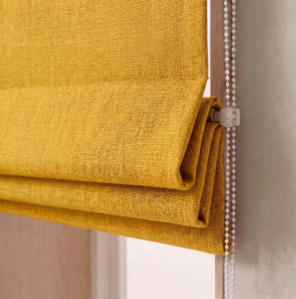 Mustard Yellow Textured Linen Roman Shade, Custom Window Treatment, Modern Boho Blind