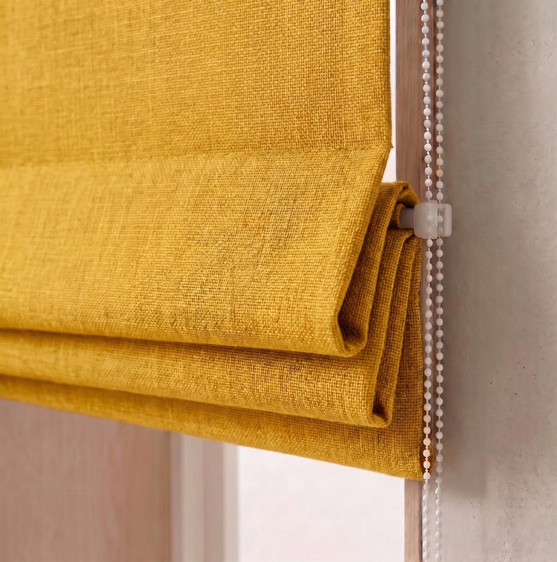 Mustard Yellow Textured Linen Roman Shade, Custom Window Treatment, Modern Boho Blind