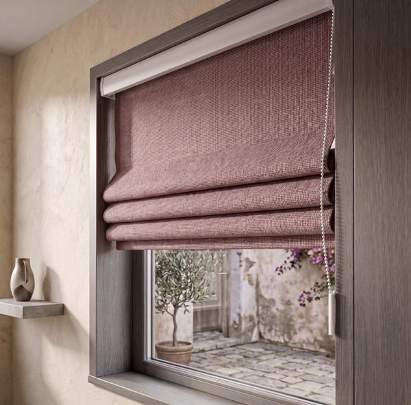 Textured Woven Roman Shade, Dusty Rose Linen Blind, Custom Window Treatment, Modern Farmhouse Decor