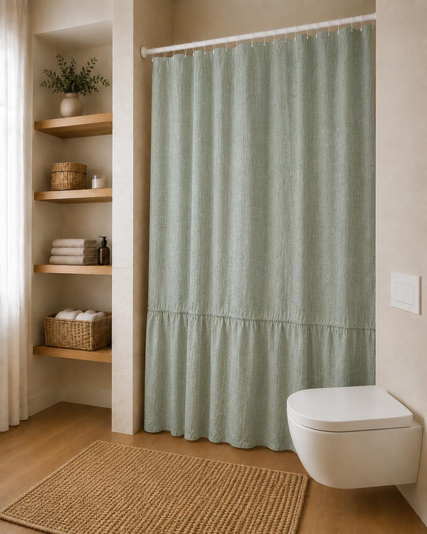 Linen Shower Curtain, Sage Green Shower Curtain, Farmhouse Bathroom Curtain, Textured Bath Curtain, Boho Bathroom Decor