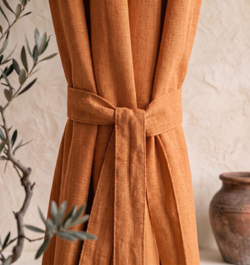 Terracotta Linen Curtain, Rustic Linen Drapes, Farmhouse Curtain Panel, Boho Window Treatment, Custom Curtain