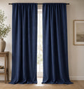 Navy Blue Linen Curtain Panel, Dark Blue Farmhouse Drapes, Rod Pocket Curtain, Rustic Linen Look Window Treatment - Image 3