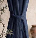 Navy Blue Linen Curtain Panel, Dark Blue Farmhouse Drapes, Rod Pocket Curtain, Rustic Linen Look Window Treatment - Image 2
