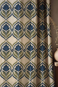 Art Nouveau Linen Curtain, Blue & Green Floral Window Panel, Custom Size - Image 1