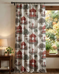 Red Pavilion & Green Tree Scenic Toile Linen Curtain, Garden Pavilion Window Panel, Custom Size - Image 3