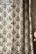 Green Floral Linen Curtain, Botanical Block Print Style Window Panel, Custom Size - Image 1