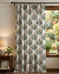 Green Floral Linen Curtain, Botanical Block Print Style Window Panel, Custom Size - Image 3