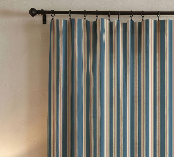 Blue Striped Linen Curtain, Classic Pinstripe Window Panel, Coastal Farmhouse Curtain, Custom Size