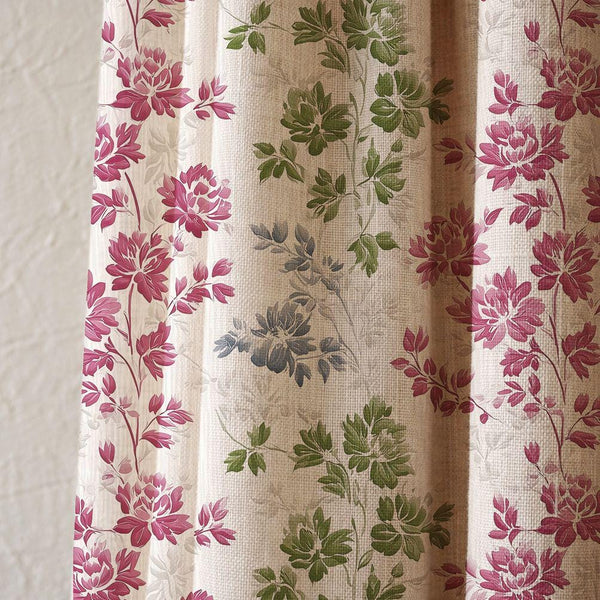 Vertical Trailing Floral Linen Curtain, Vintage Botanical Window Panel, Cottagecore Garden Curtain, Custom Size