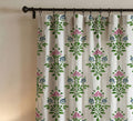 Green Floral Linen Curtain, Folk Block Print Style Window Panel, Botanical Curtain, Custom Size - Image 3